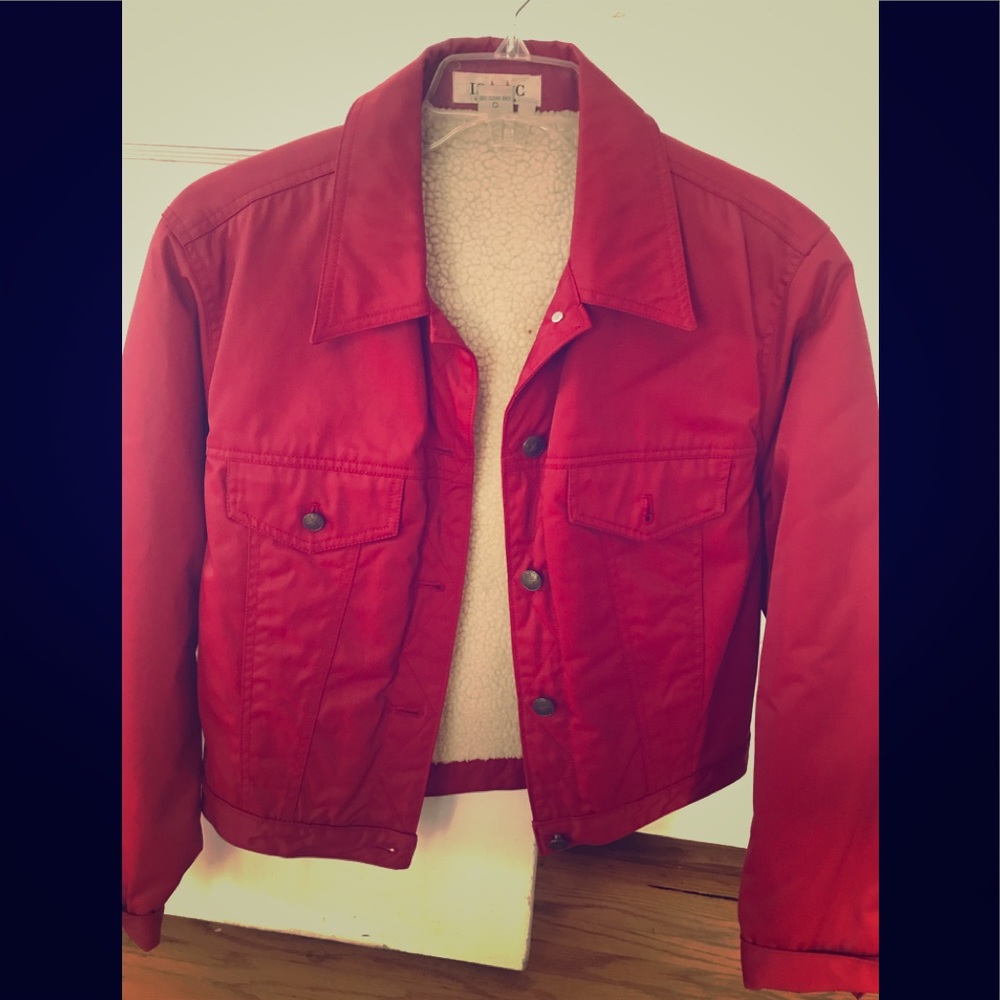 Isaac Mizrahi Red Jacket, lined with shearling.